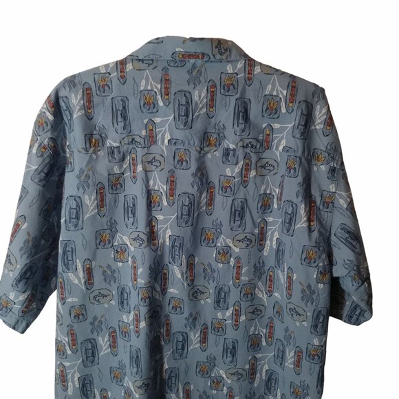 Op Sport Blue Hawaiian Surf Print Short Sleeve XL Tiki Cotton Aloha Beachwear - Picture 8 of 9